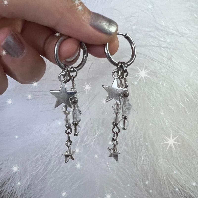 Irregular Star Chain Earrings for Women Y2K Tassels Ear Rings Geometric Super Fairy Girls Ear Buckles Adjsutable