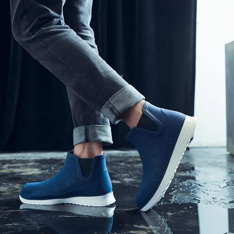 Your Bestfashion Rain Shoes for Men Rubber Shoe Platform Ankle Boots 2024 Autumn Winter Slip On Booties Boots for Men Waterproof Work Botas