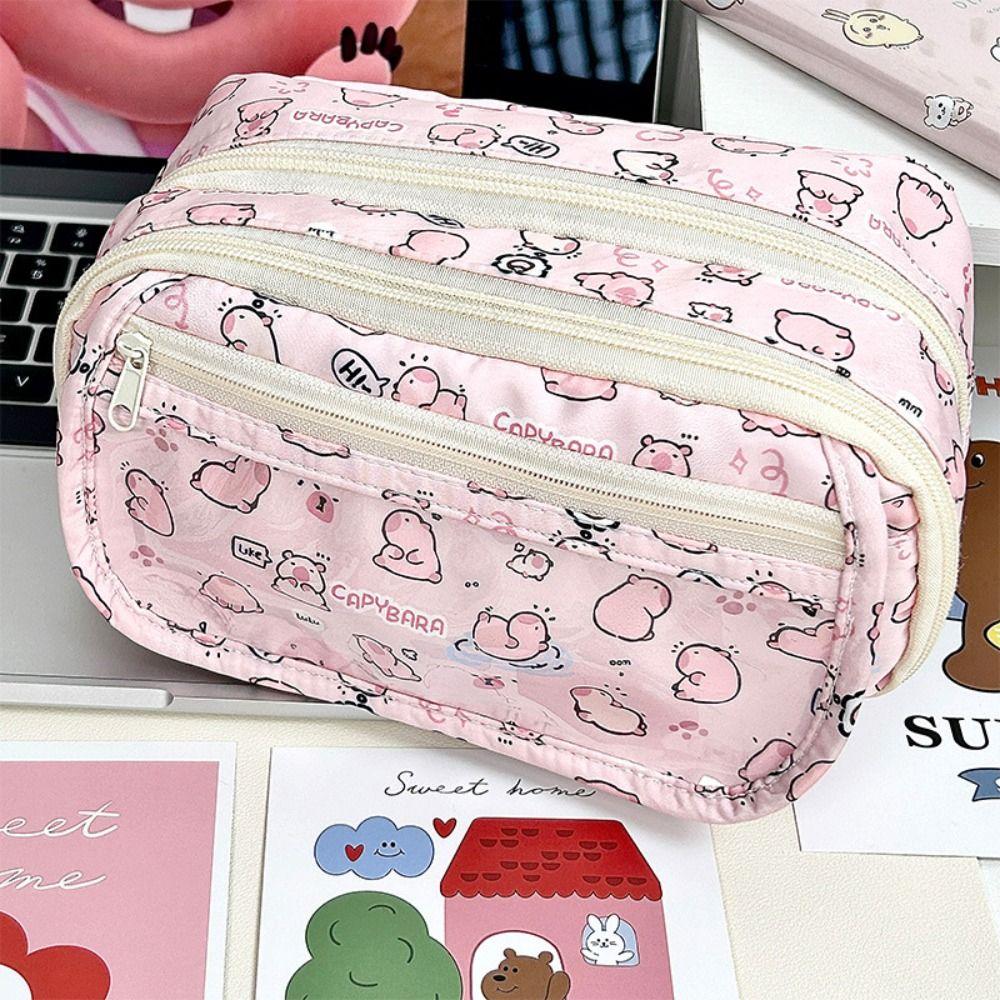 Pink Capibara Pencil Case Large Capacity Storage Bag Multi Functional Stationery Bag  Students