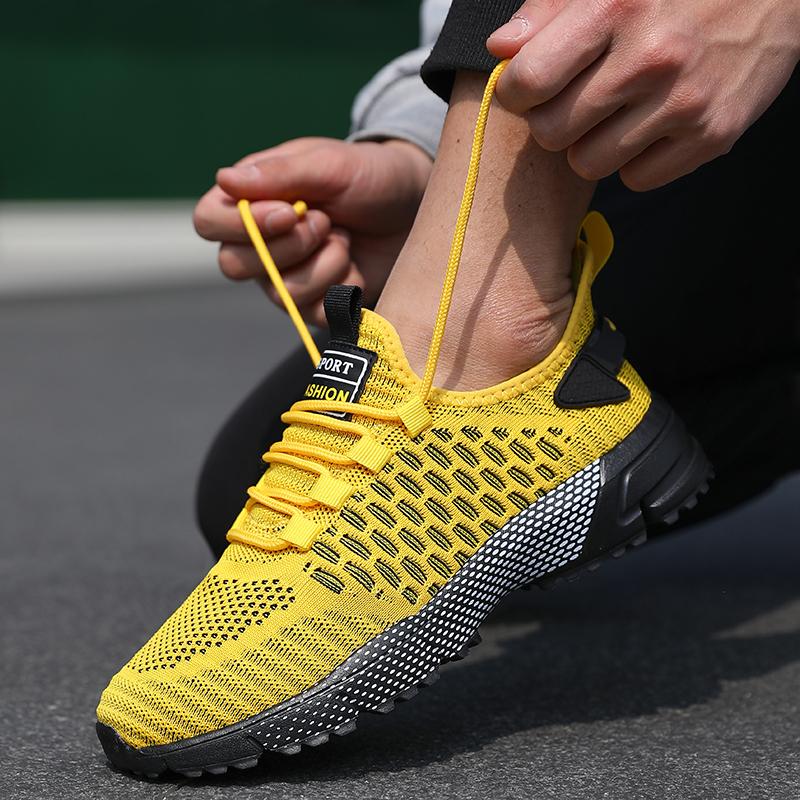 Men'S Shoes Summer Fashion Knitted Mesh Lightweight Training Shoes Side Striped Walking Shoes Arch Support Lace Up Sports Shoes