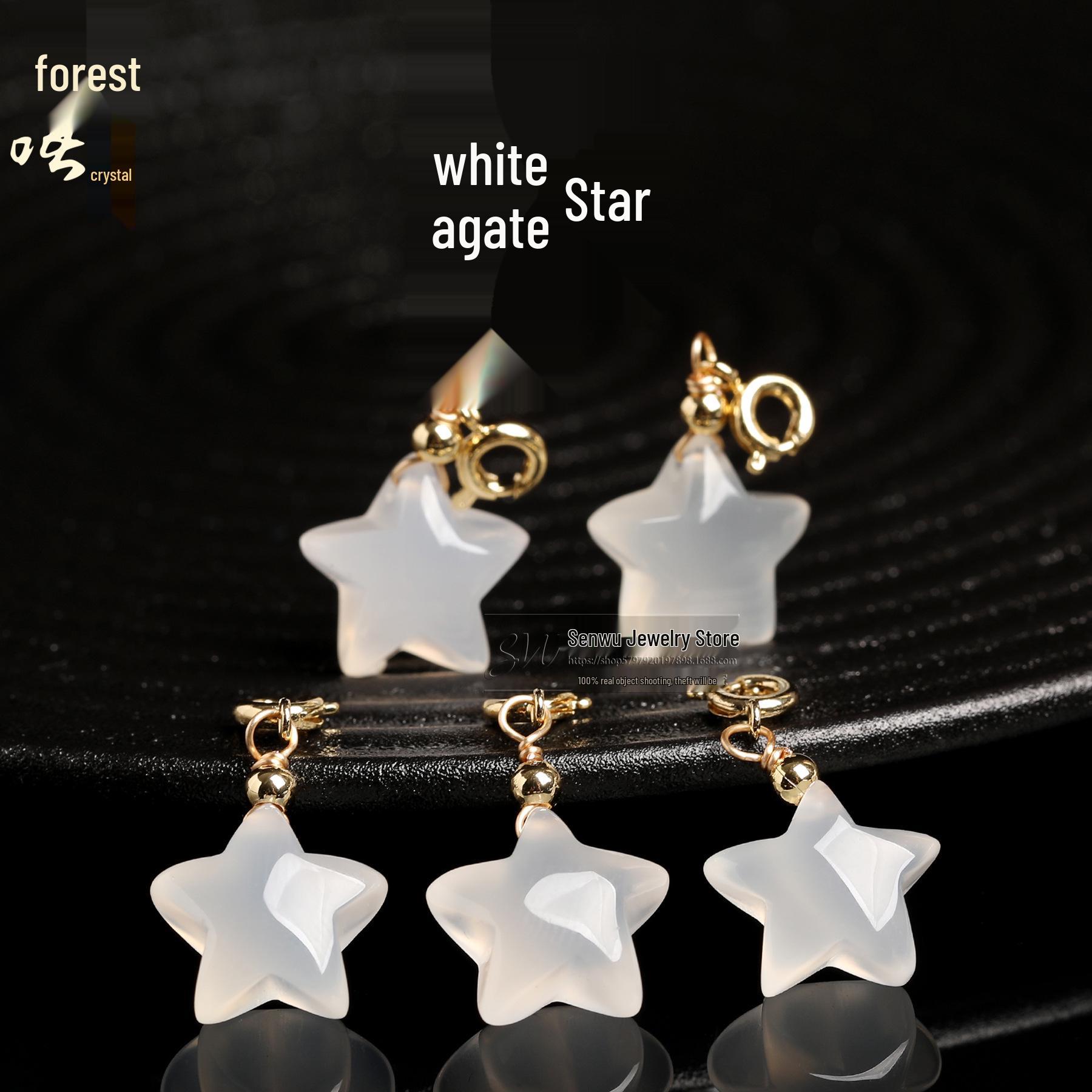 Senwu Jewelry Natural Ice Jade White Agate Star Tassel Pendant with Crystal Small Parts for DIY Accessories. 14mm x 14mm x 7mm