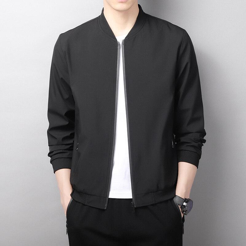 Men's jacket spring and autumn Korean version trendy casual top spring and autumn zipper pocket jacket men's baseball jersey men's solid color