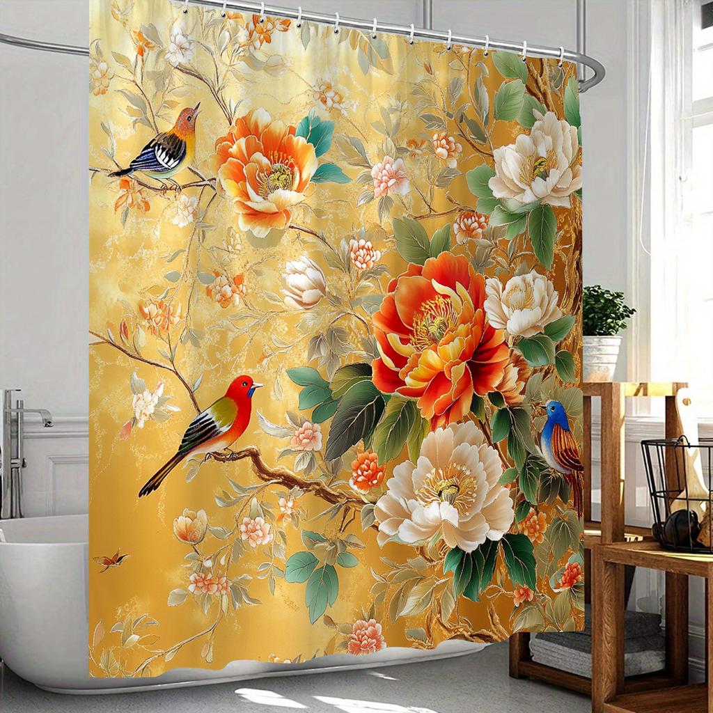 Enchanting Bird and Flower Shower Curtain - Vibrant Flower Wall Hanging for Living Room and Bedroom Decoration - Natural Style