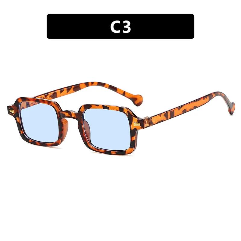 Fashion Square Sunglasses Women Anti-glare Retro Rivets Decoration Rectangle Shades UV400 Men Leopard Blue Sports Sunglasses