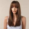 HAIRCUBE Long Straight Brown Synthetic Wigs for Women Natural Hair Dark Roots Wigs With Bangs Daily Party Heat Resistant Wigs