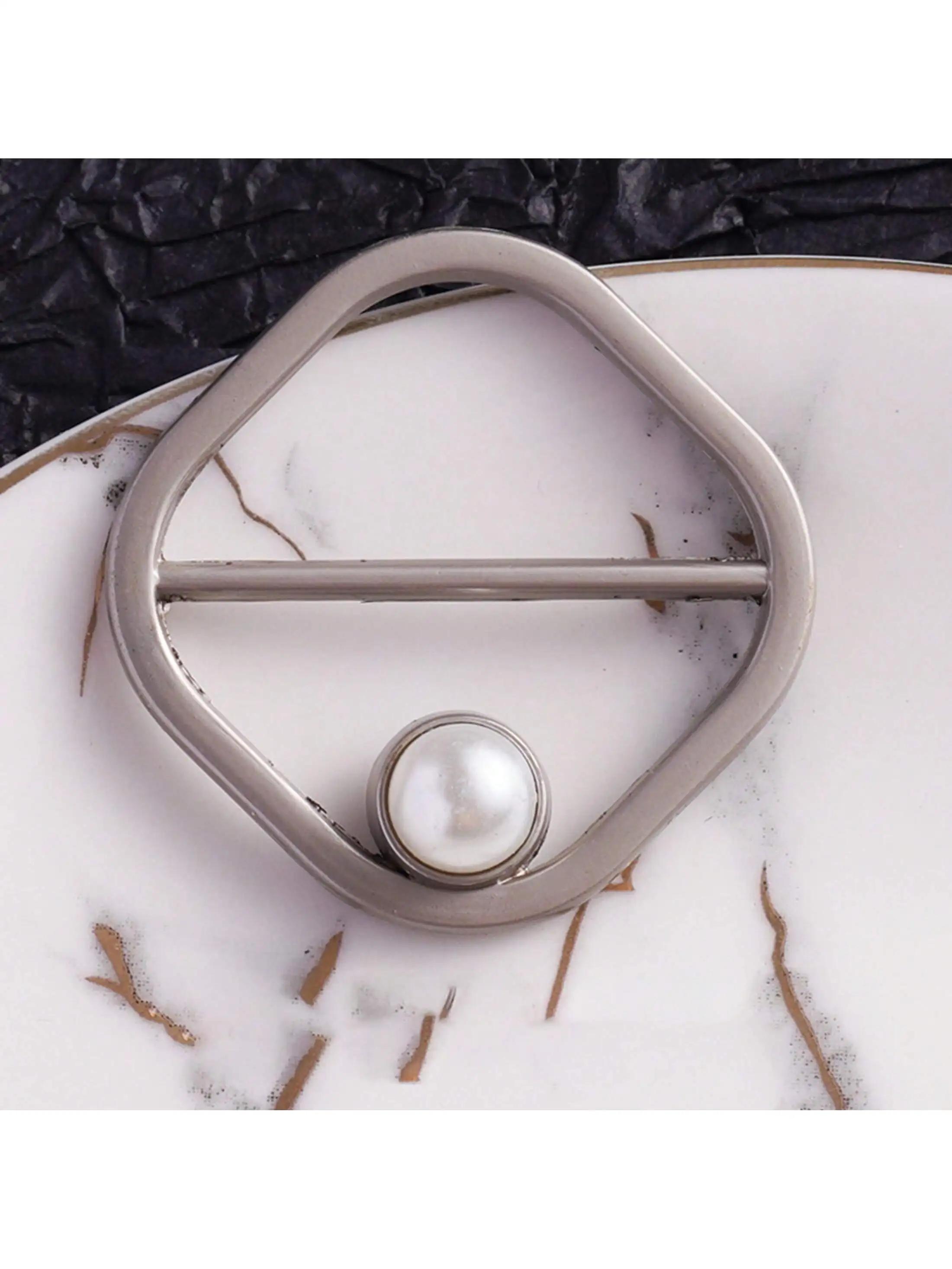 

1 шт. Элегантные металлические поясные пряжки, Изысканные стразы, Искусственный жемчуг, Поясные пряжки, Аксессуары для одежды серебряный