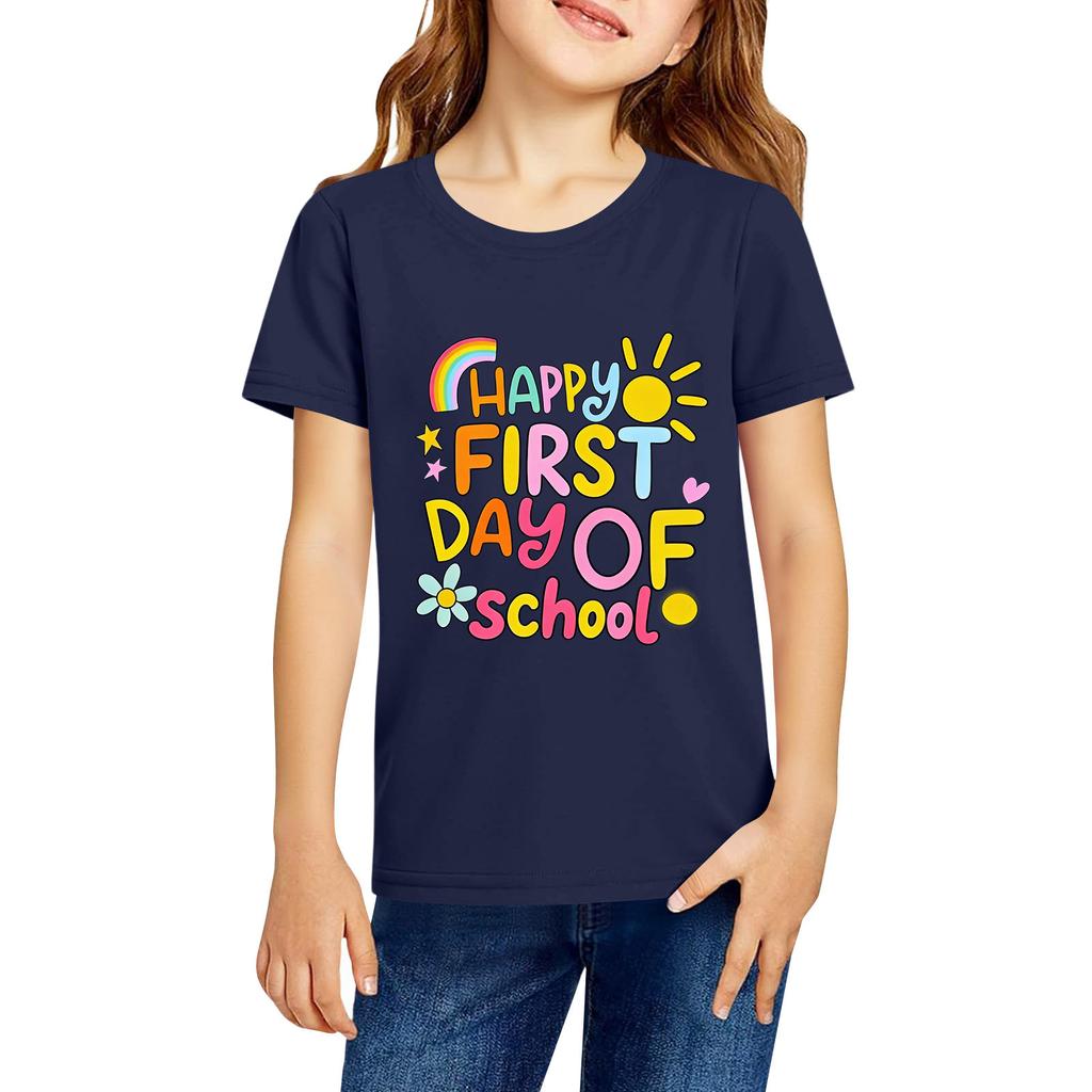 Kids Fashion Casual Printed Round Neck Short Sleeve T-Shirt for Back To School
