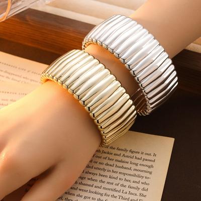 Ccb Metal Plated Wide-Sided Irregular Striped Open Bracelet Simple Wind Bracelet Fashion Bracelet