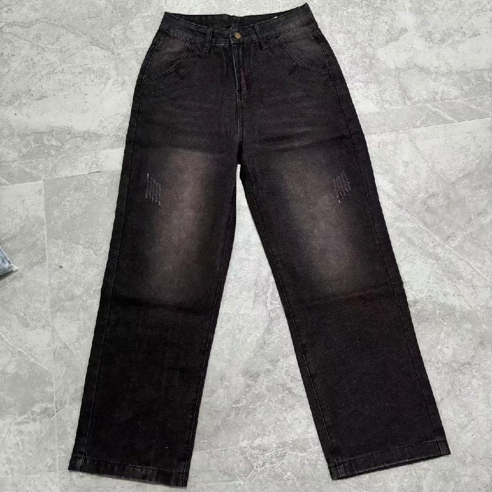 Women Vintage Washed Denim Jeans Middle Waist Wide Leg Pants Ladies Casual Full Length Baggy Jean Trousers