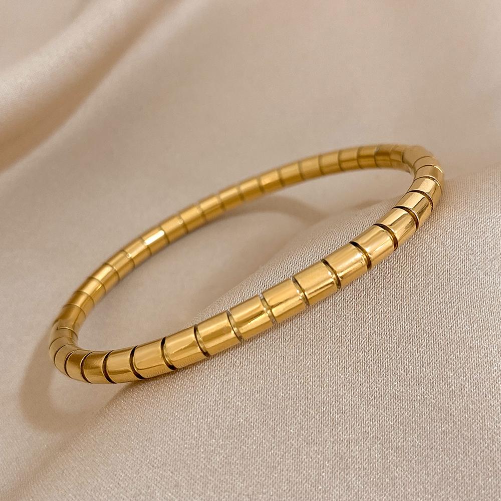 Greatera Trendy Gold Plated 316L Stainless Steel Bangles Bracelets for Women Delicate Cubic Zirconia Bracelet Party Jewelry