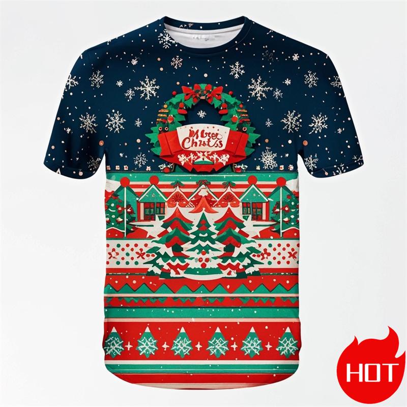 Summer Fashion 3D Merry Christmas Print T Shirt Cute Santa Xmas Christmas Trees Graphic T-shirts Men Funny Snowflakes Tee Shirts