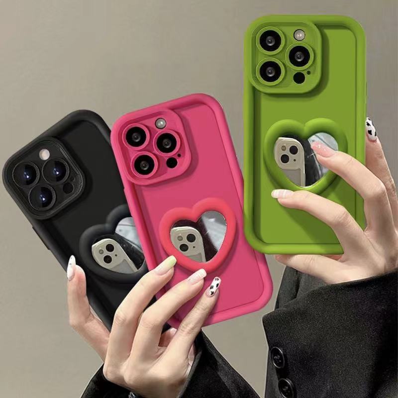 Applicable iPhone17promax Mobile Phone Case 16pro Apple 15pro Love Mirror Holder 151214 Soft Case