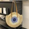 Straw Bag Women Hand-Woven Handbag Round Shape Rattan Bag Big Capacity Casual Beach Shoulder Crossbody Bag
