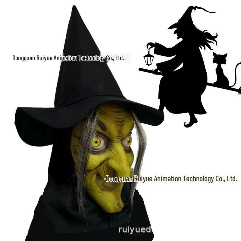 Halloween Hexenmaske: Klassisches Böses Geisterkostüm mit schwarzen Haaren