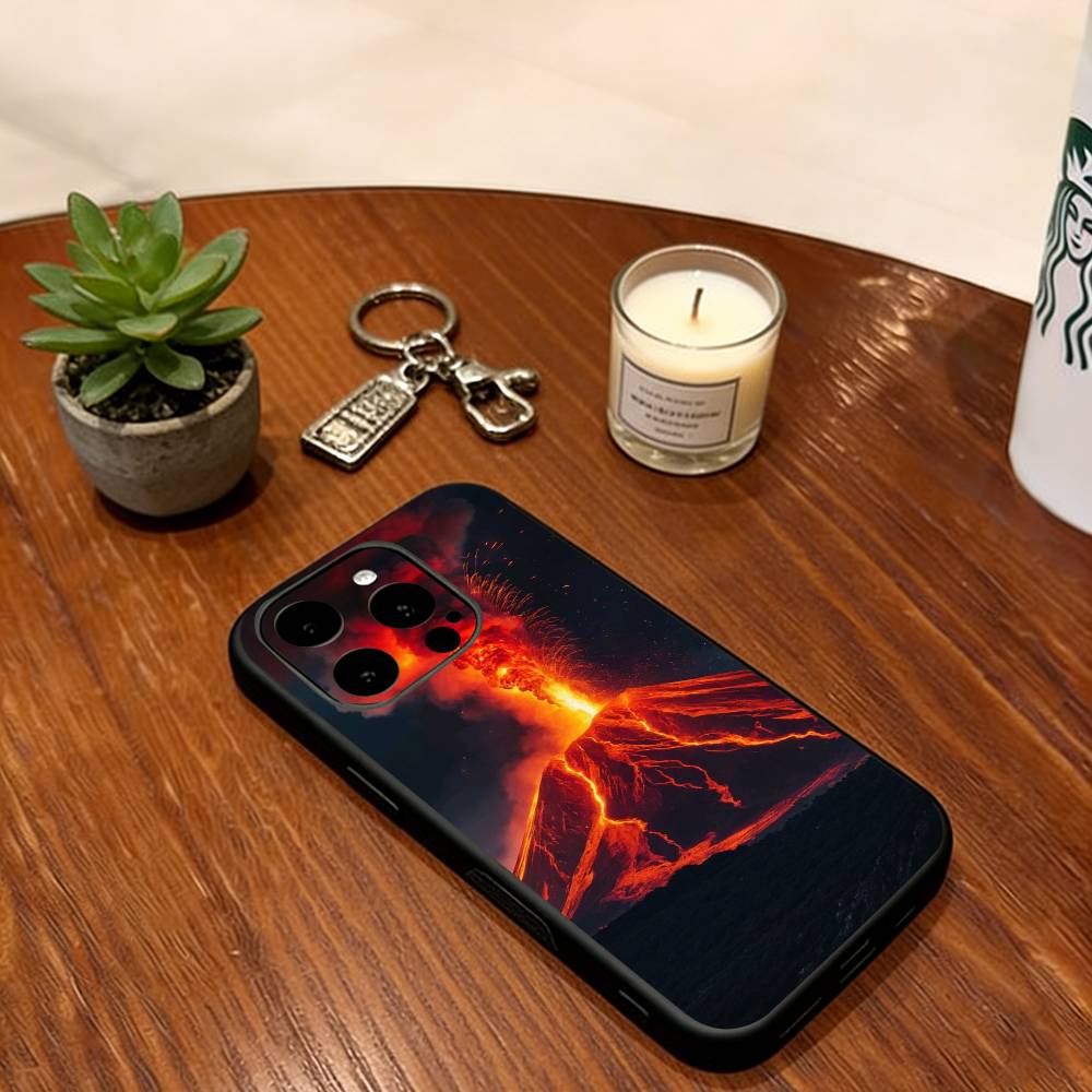 Lava Eruption  Phone Case For iPhone 17,16,15,14,13,12,11 Plus,Pro Max,XS,Soft Silicone Black Cover