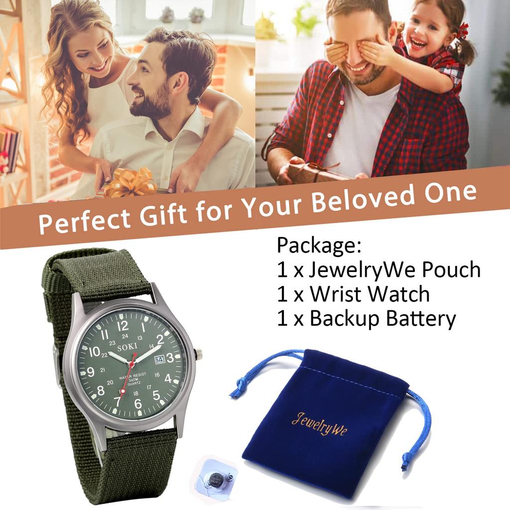 JewelryWe Kids Watch Fashion Casual Business Nylon Strap Analog Sports Quartz Alloy Birthday Present Day Gift Children's