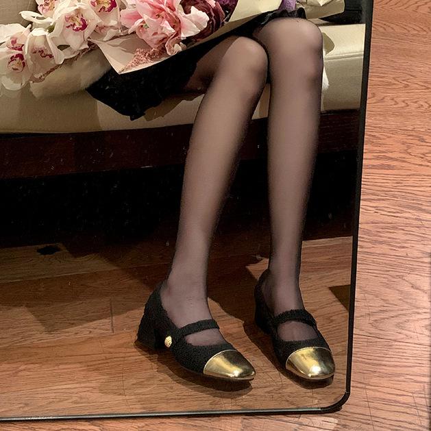 Sheepskin Version~ Xiaoxiangfeng Woolen Color Matching with Genuine Leather High Heels Women's Thick Heels Single Shoes Mary Jane Shoes Ladyshoes