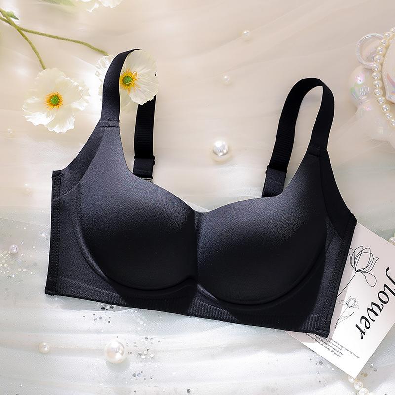 

Less steel ring upper support solid color adjustment type breast bra cover gathers new products 38/85ab through cup чорний