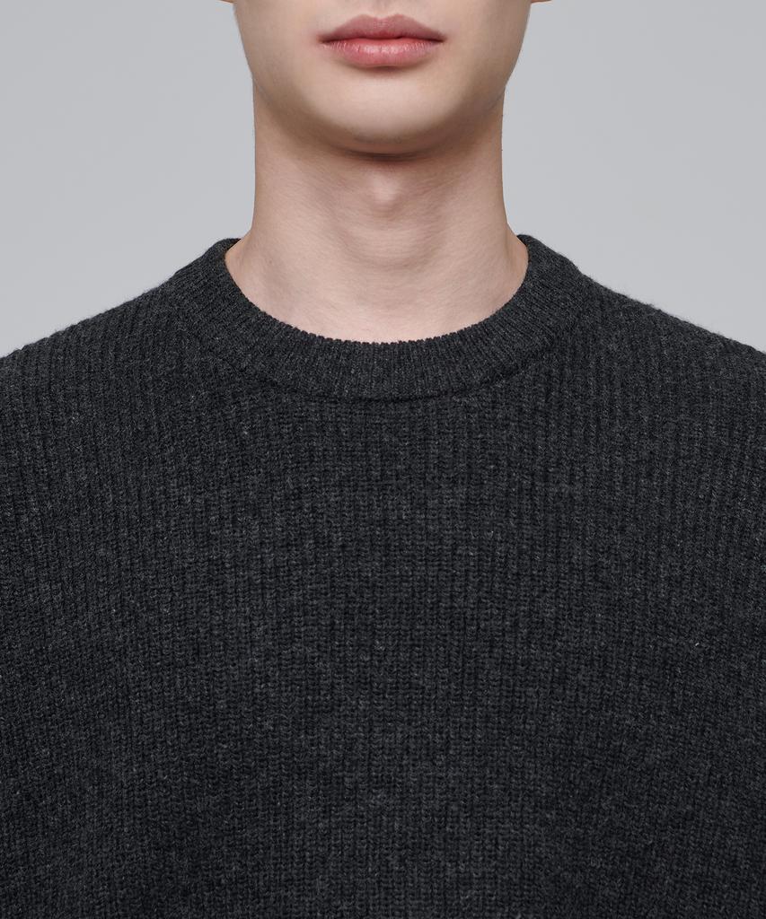 MUSINSA STANDARD Oversized Ribbed Crew Neck Knit [Charcoal Gray]
