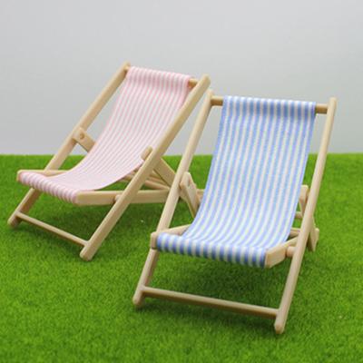 1Pc Outdoor Reclining Chair Dollhouse Miniature Items Wooden Beach Chair Model For Girl Mini Furniture Scene Diy Accessories
