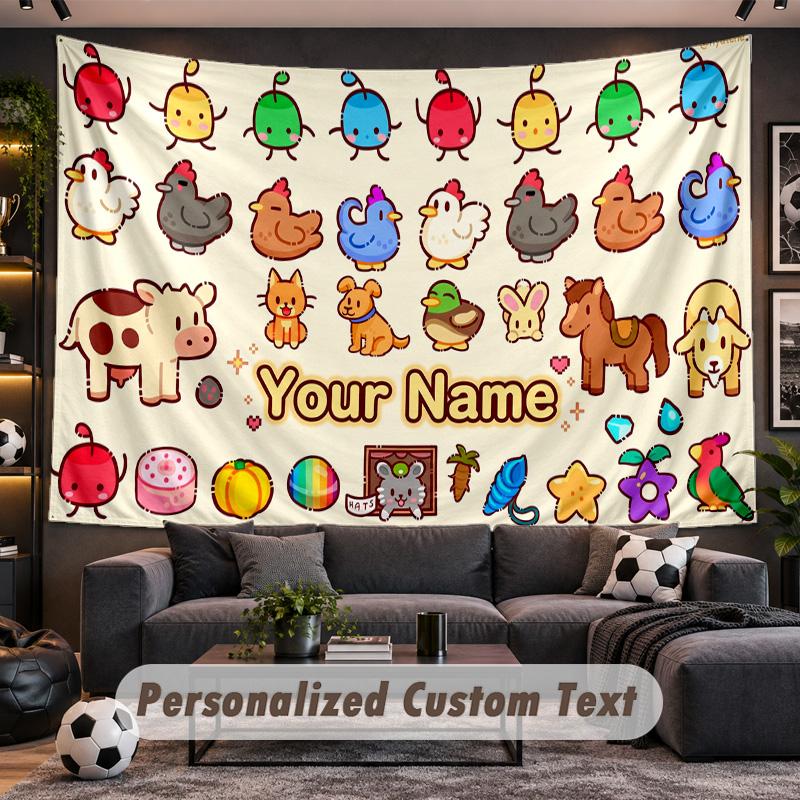 Stardew Valley Personalized Tapestry Support Custom Name, Wall Art Home Decoration