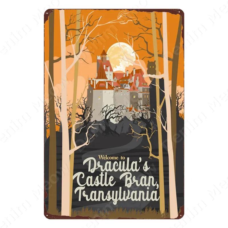 Halloween Party Vintage Metal Tin Sign Trick or Treat Home Bedroom Club Wall Decor Pumpkin Monster Poster Door Decorati