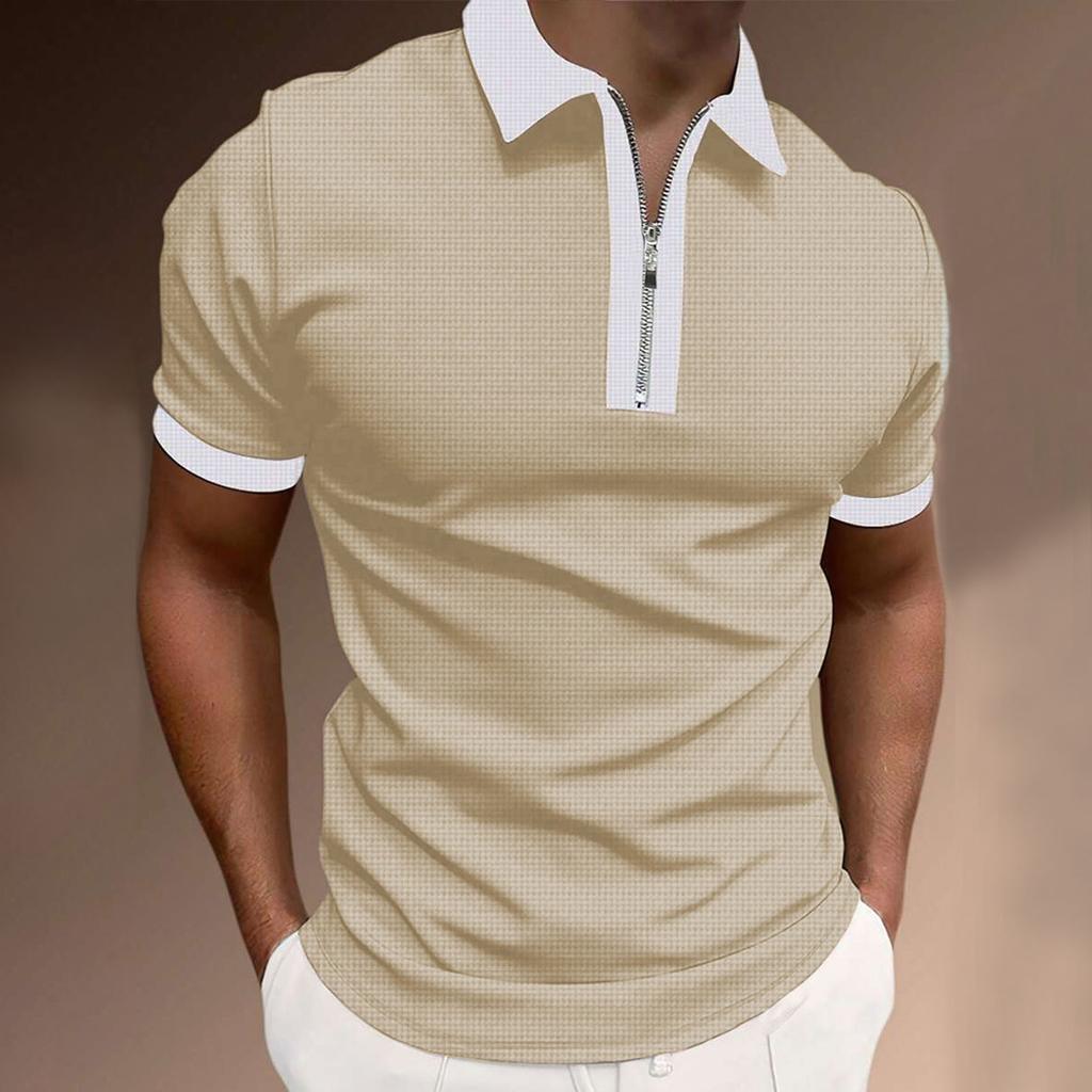 Men's Vintage Shirt Casual Contrasting Golf Shirt Slim Fit Lapel Top