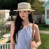 Sun Protection Straw Boater Hat Lightweight Flat Top Beach Hat Handwoven Sun Cap  Beach Vacation