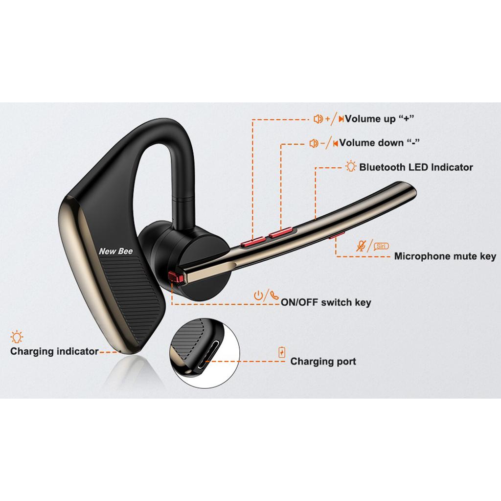 New Bee M50 Wireless BT5.2 Headset Hands-Free Earbud with Noise Cancelling Microphone for Office