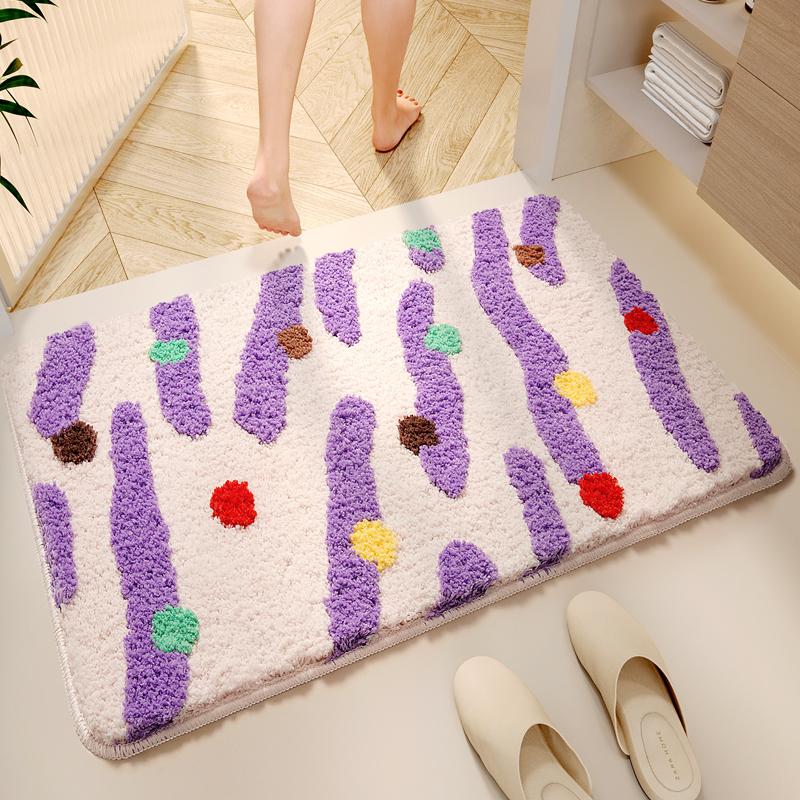 Bonbonfarben-Mix Fußmatte Weiche Haut Rutschfest Eingangsbereich Foyer Wohnzimmer Mehrzweck Wellenfarben Punkte Ins-Stil Dekor 40X60CM(1.3X2FT