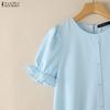 ZANZEA Abito casual da donna a maniche corte con scollo tondo tinta unita