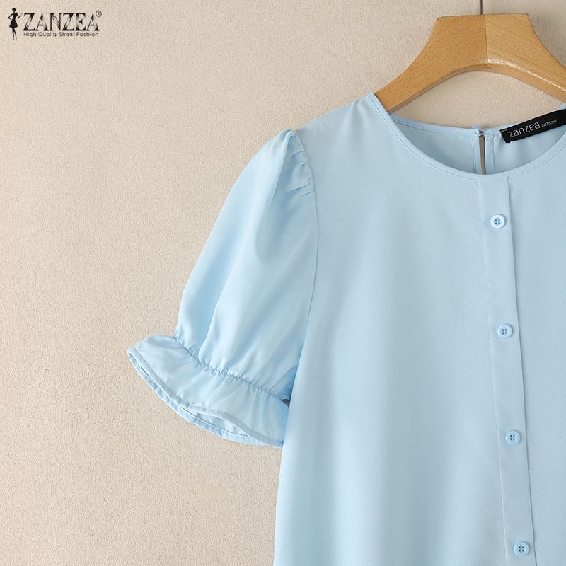 ZANZEA Abito casual da donna a maniche corte con scollo tondo tinta unita