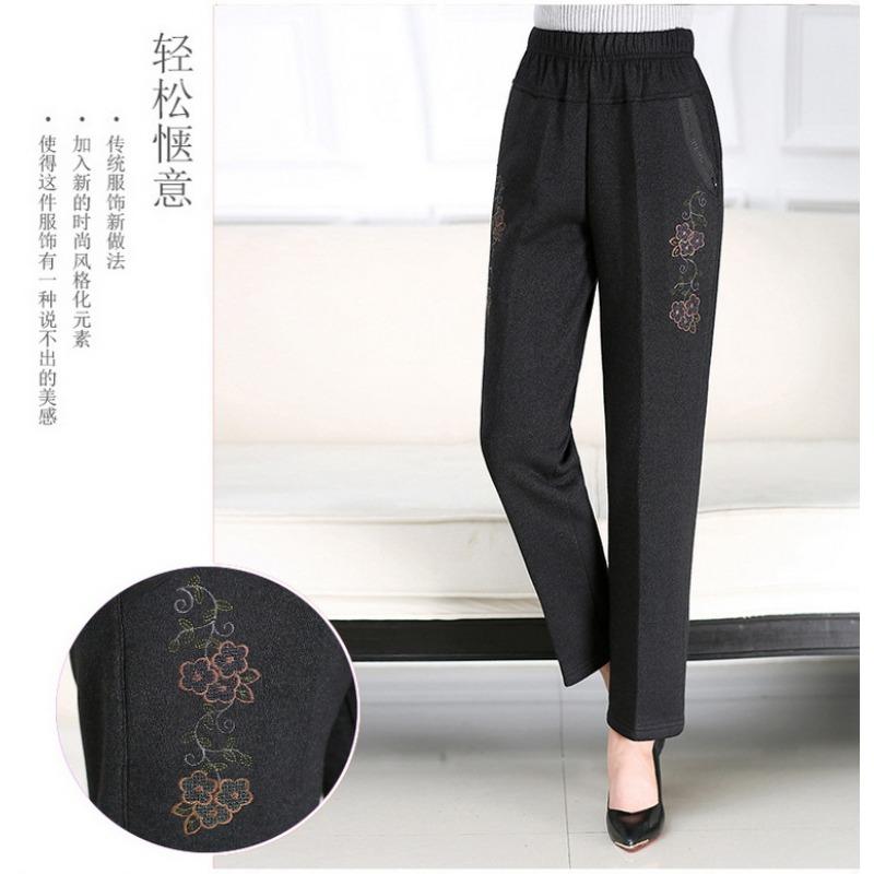 

Новые брюки для женщин среднего и пожилого возраста, эластичная талия, утолщенные брюки для мамы, осенне-зимние, для пожилых и бабушек, велюровые хлопковые брюки с вышивкой 4XL