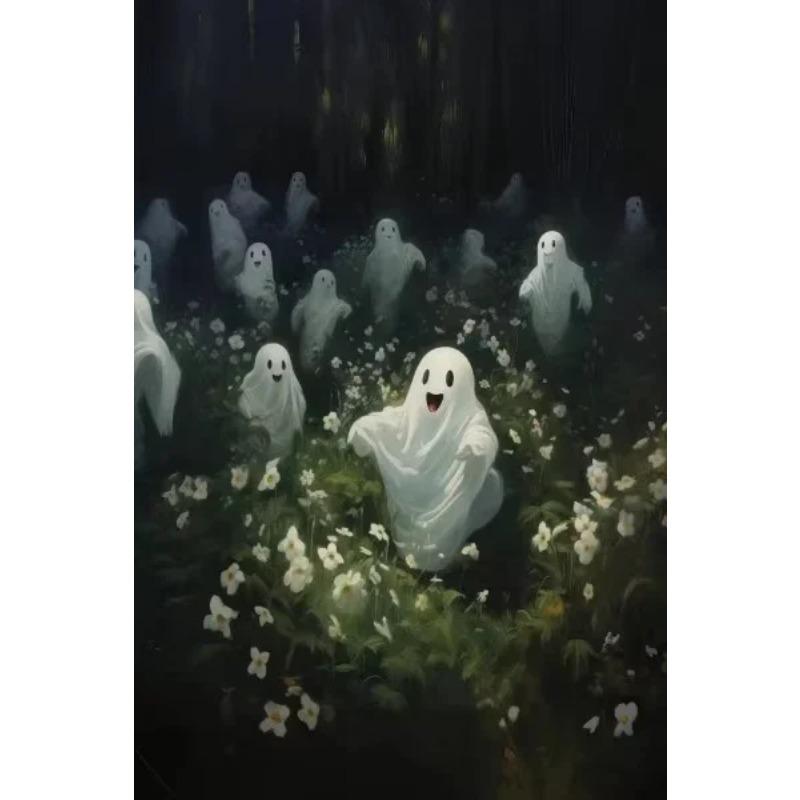 Halloween Ghost Poster Cute Ghost Forest Canvas Printing Poster Wall Art Festival Decoration Painting for Home Living Room Decor