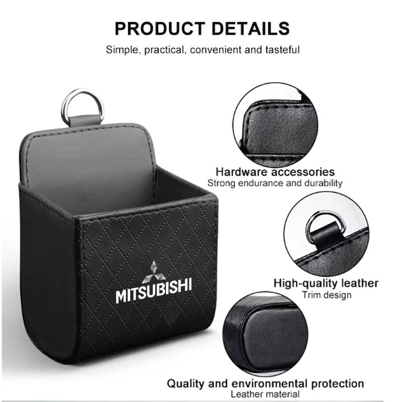 Car Storage Bag Car Air Outlet Debris Bag Mobile Phone Key Sunglasses Leather Organizer Box For Mitsubishi Eclipse Lancer Colt