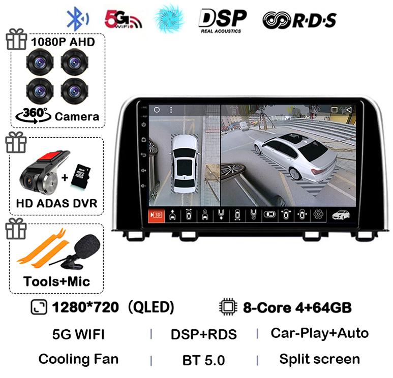 Android 14 Carplay Auto Car Radio For Honda CRV 2016 2017 2018 2019 2020 2021 Multimedia Video Player GPS Stereo WIFI Head Unit