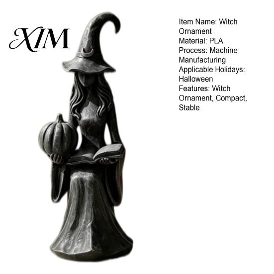 Indoor Holiday Seasonal Display Pumpkin Witch Ornament, Halloween Gothic Style Tabletop Figurine, Retro Home Decor Ornament PLA Statue for Bookshelf