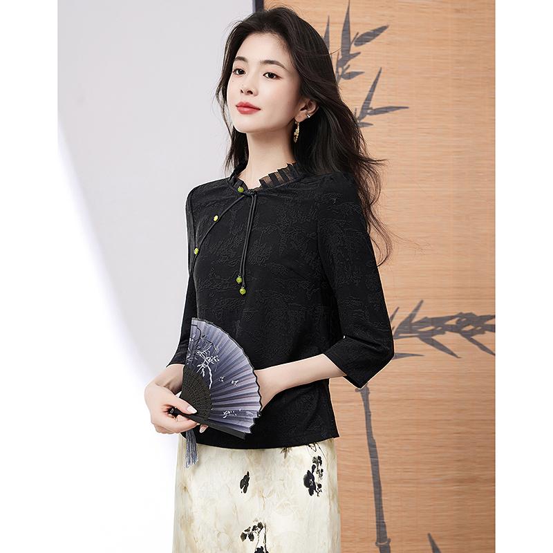 Korean style fashionable Chinese style buckle jacquard shirt