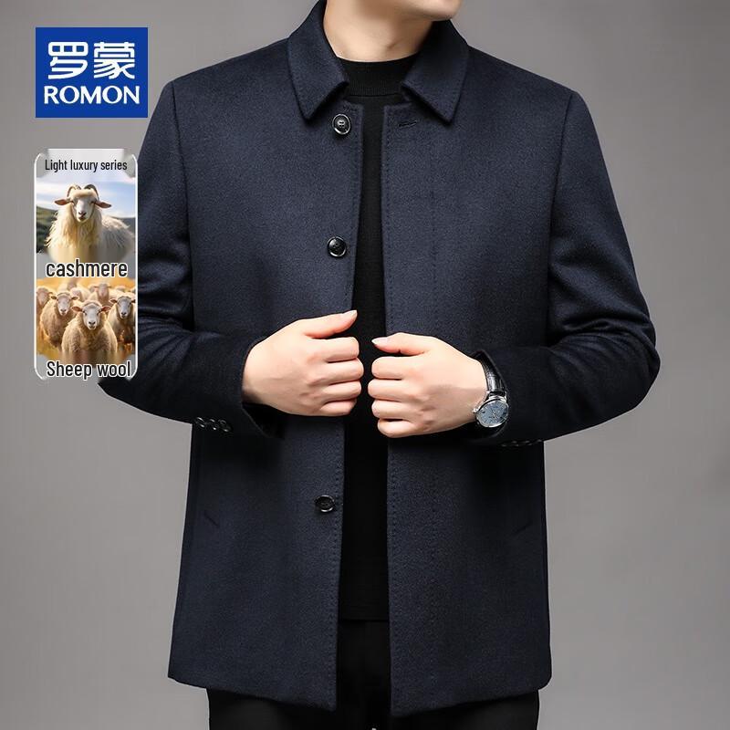 ROMON Men's Autumn/Winter Wool Blend Mid-Length Overcoat