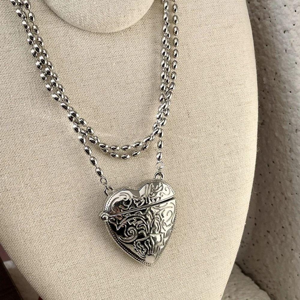 Photo Pendant Heart Locket Necklace Zinc Zinc Alloy Metal Photo Box Pendant  Sweater Chain