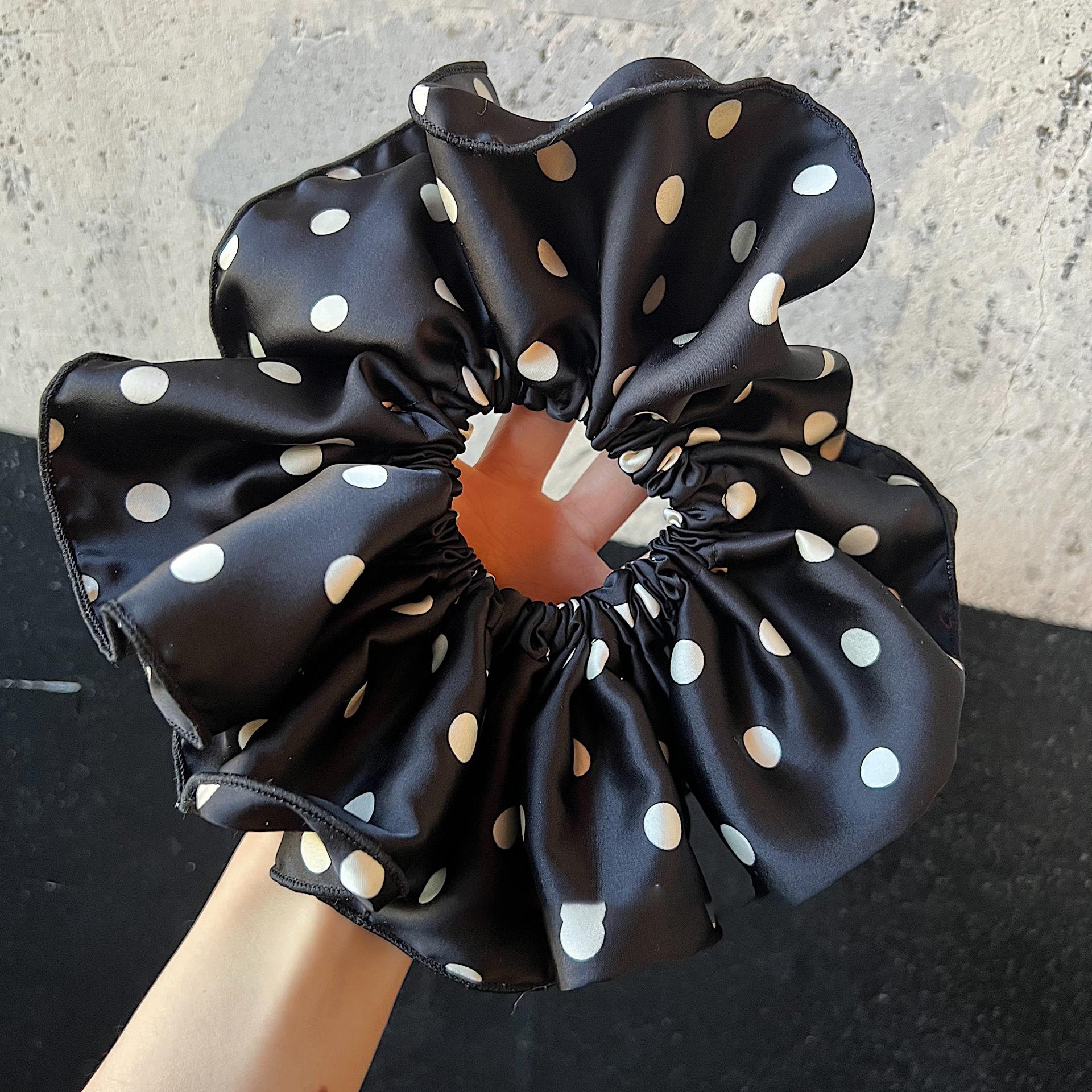 

Тканевая черно-белая в горошек двухслойная резинка для волос в виде толстой кишки, корейская простая модная головка-цветок для поездок на работу, универсальный темпераментный головной убор для волос