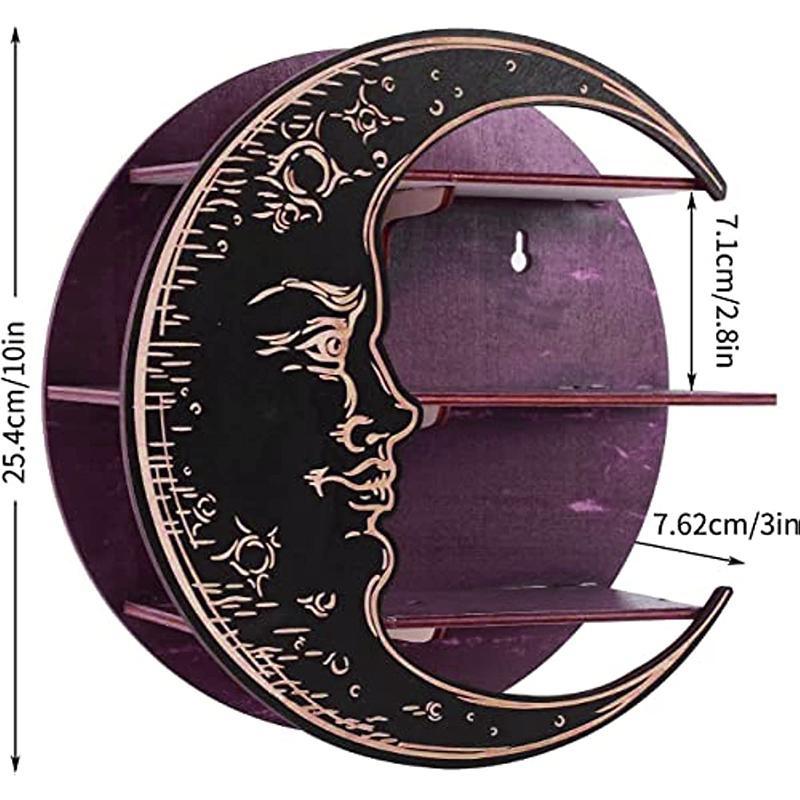 Antyczny, montowany na ścianie kryształowy wyświetlacz Półka w kształcie księżyca Kryształowy stojak, dekoracja ścienna Drewniany stojak Półka na olejki eteryczne Sypialnia