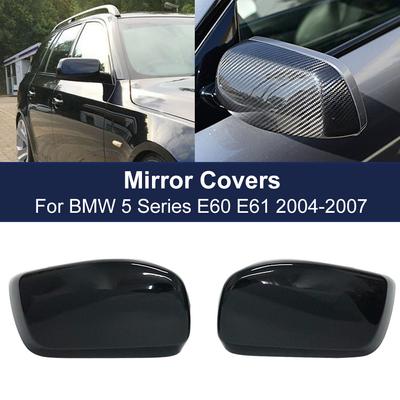 Ein Paar glänzend schwarze Kohlefaser-Rückspiegelabdeckung für BMW 5er E60 E61 E63 E64 2004–2008 520i 525i 528i 528xi