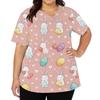 Women's Fashionable V-neck Short-sleeved Work Top With Double Side Slits And Pockets, Featuring Easter Bunny And Egg Prints.