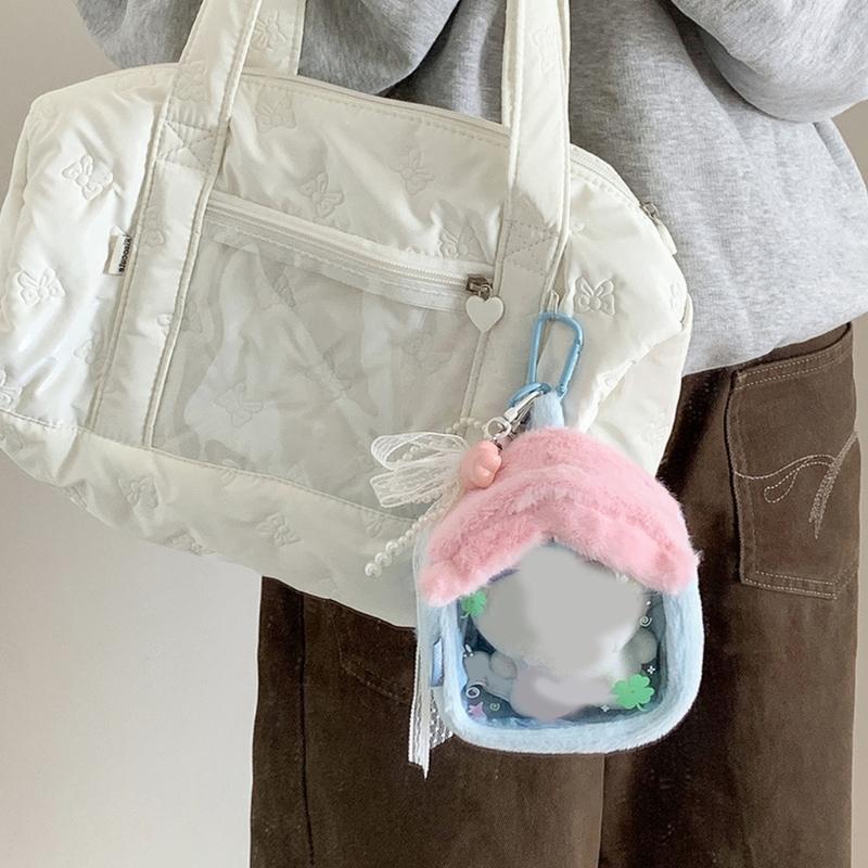 Clear Figure Display Bag with Keychain,Portable Doll Storage Bag Carrying Case Pouch Keying Charms for Collectibles