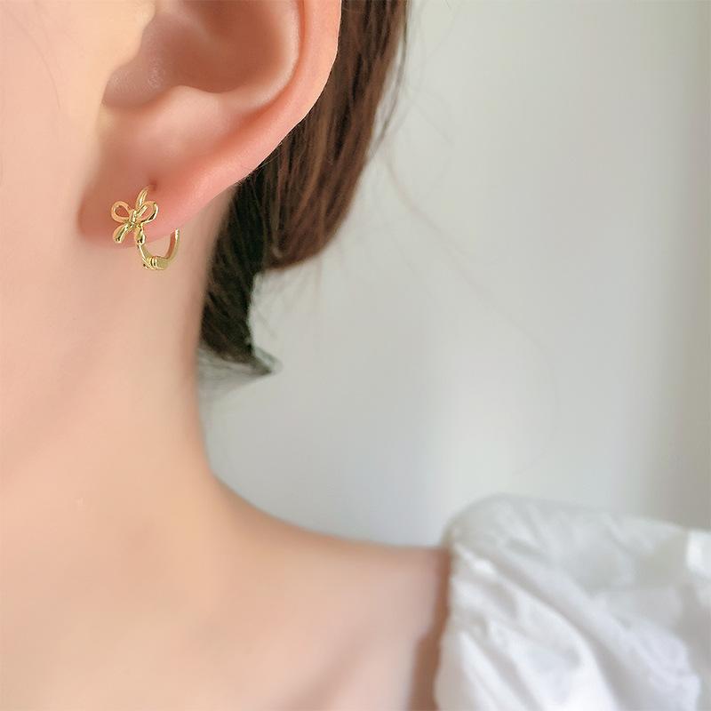 Sweet Bow 925 Silver Ear Cuffs For Women Minimalist Niche Exquisite Fairy Earrings Jewelry