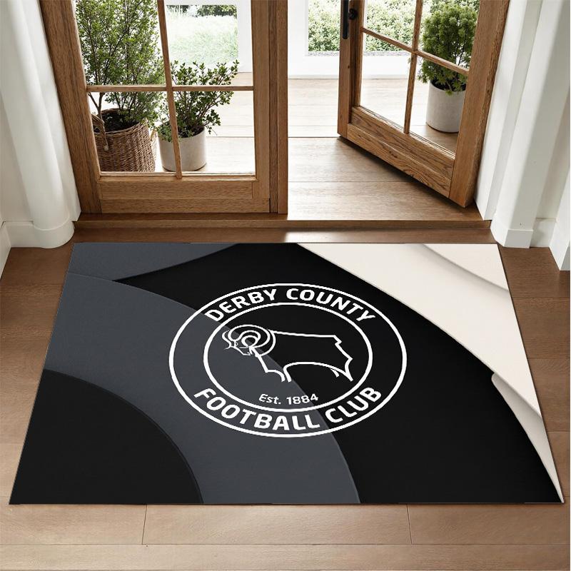 Derby County Football Design Crystal Velvet Rug Soft Decorative Mat for Bedroom Entrance