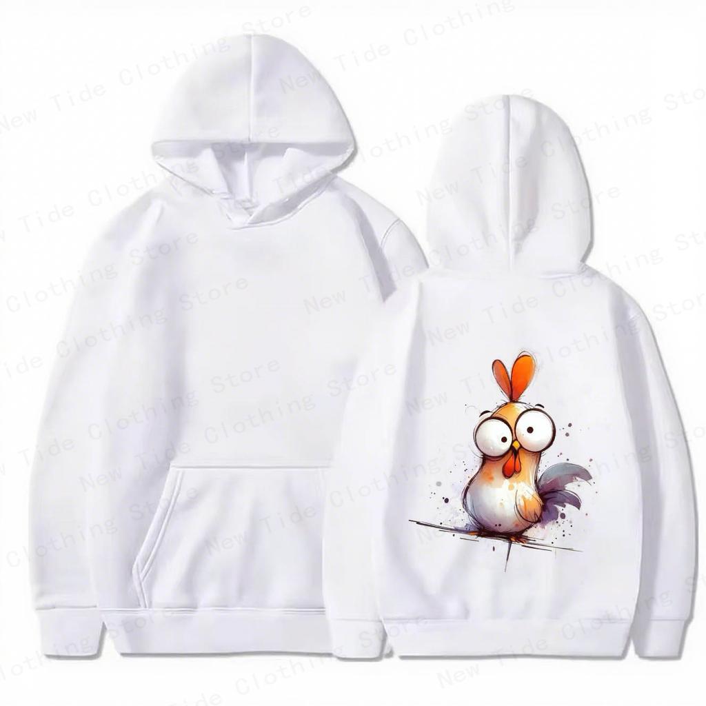 Men's Cotton Hoodie For Autumn Winter With Cute Cartoon Chicken Graphic, Perfect For Trendy Cold - Weather Style