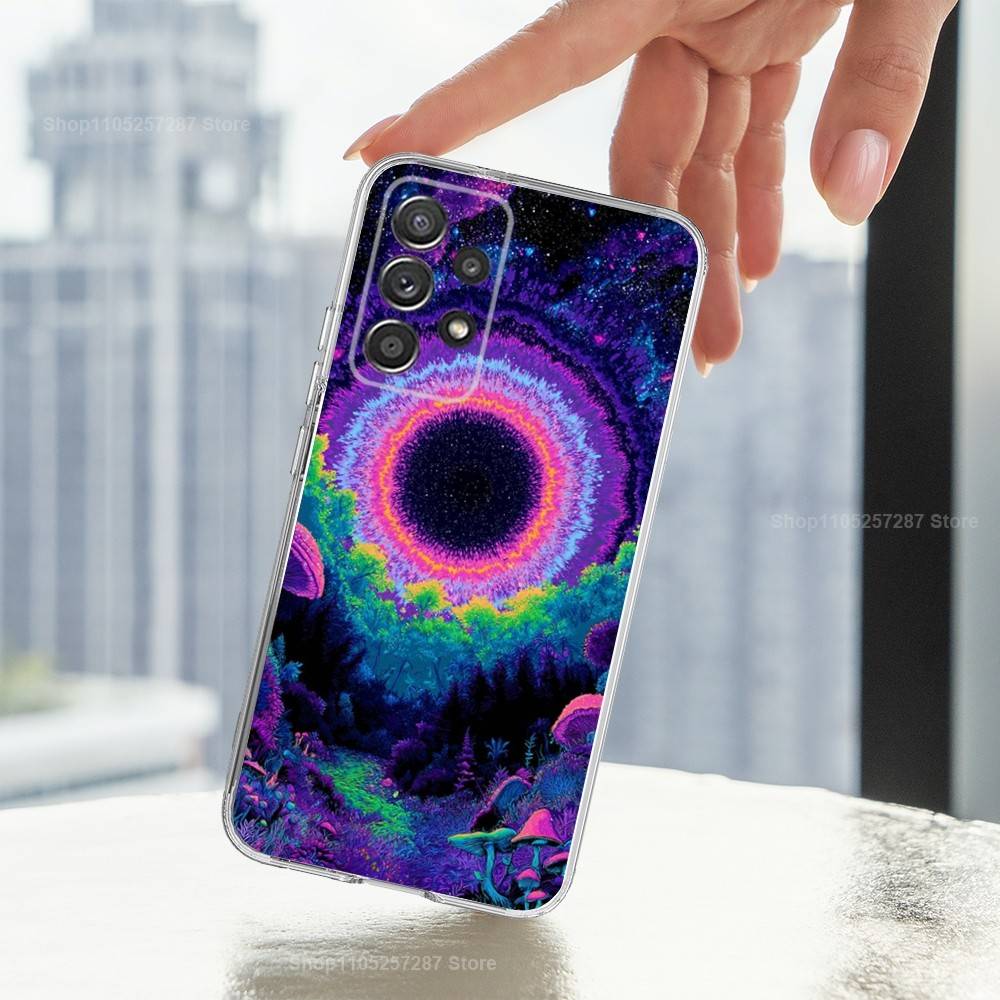 Trippy Plant Mushroom Case For Samsung A51,30,71,S9,Ultra,Lite,S22,10,20,FE,23,21,PIus,Transparent, Silicone