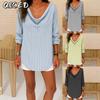 Blusas & Camisas Casuais Femininas da Moda com Manga Longa e Decote em V